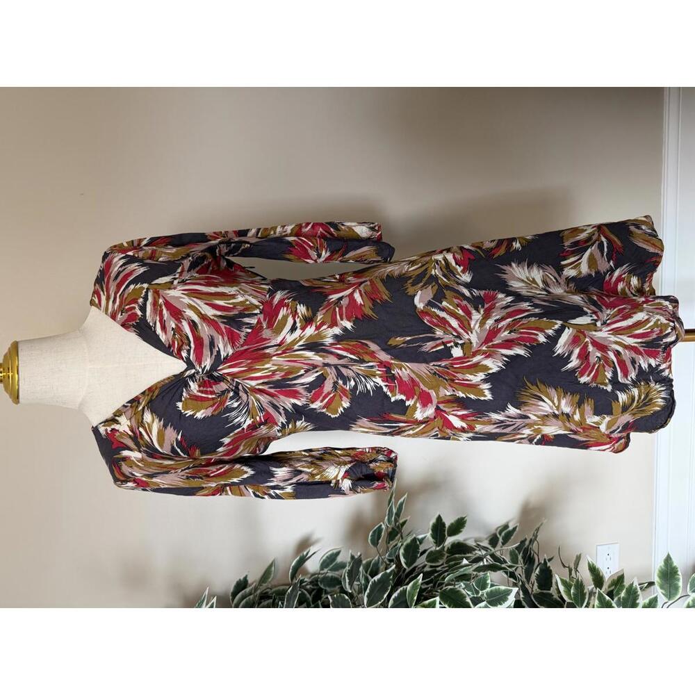 Boden Women's Feather Print Dress | Black Red Gold | Size 8